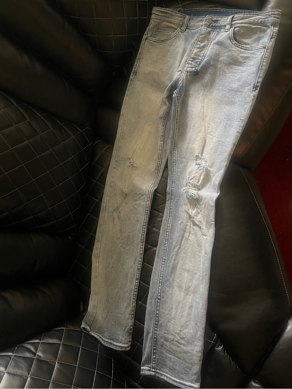 Ksubi Skinny Jeans in Faded Light Gray with Back Patch